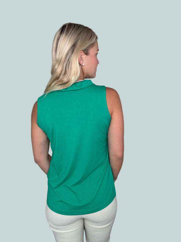 EMERALD GRETCHEN SLEVELESS RUFFLE V-NECK TOP