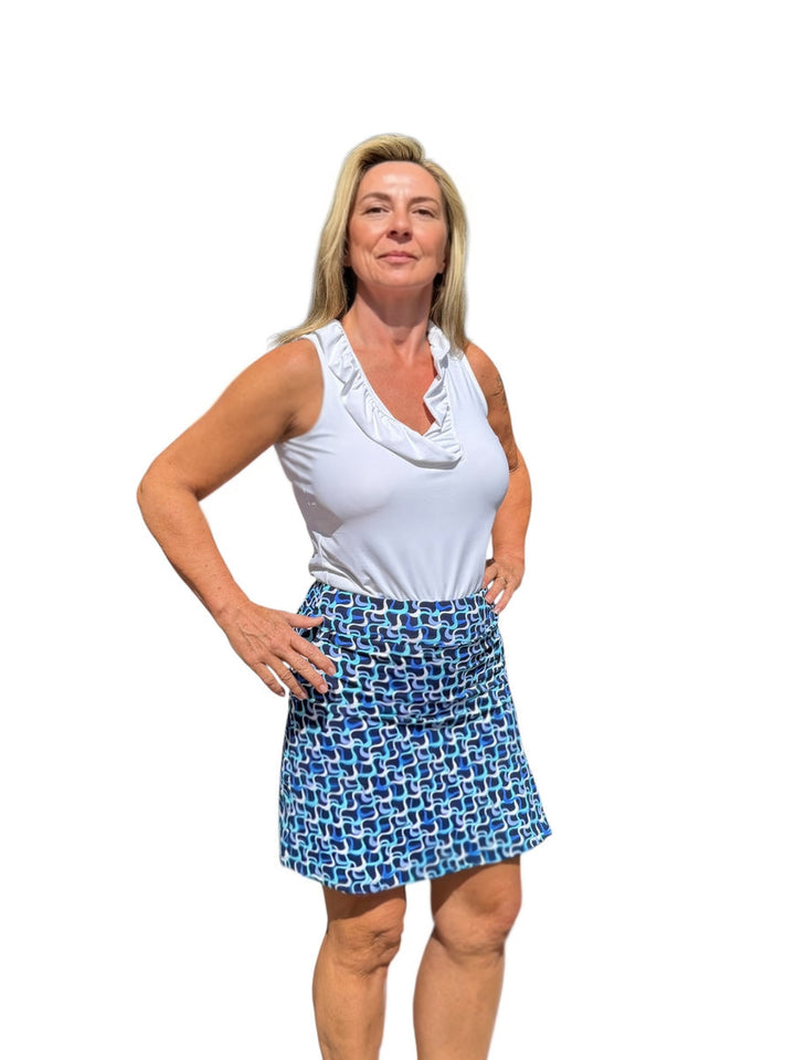 TESSA NAVY WAVES SIDE ZIP SKORT