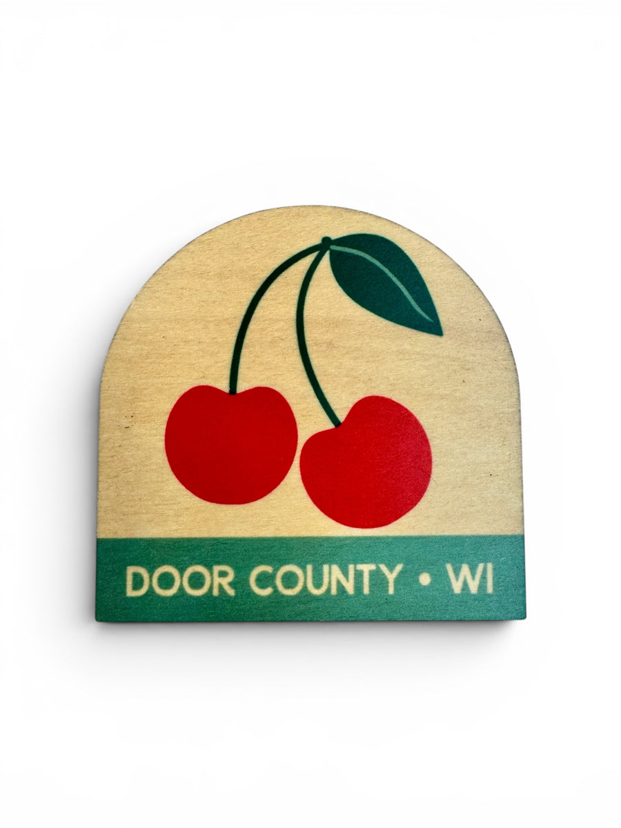 CHERRIES DOOR COUNTY, WI WOODEN MAGNET
