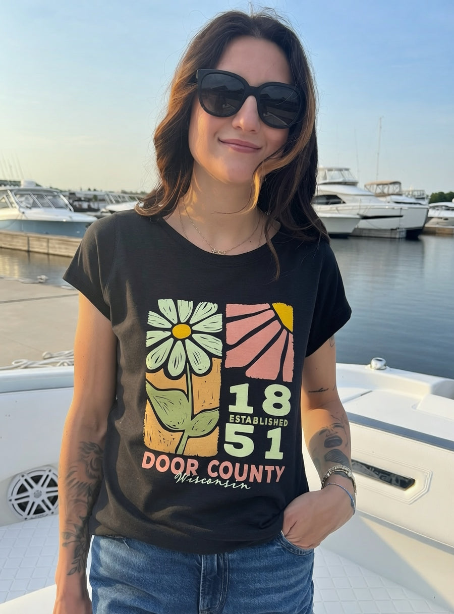 FLORAL BOX DOOR COUNTY WOMEN'S FIT SLUB T-SHIRT
