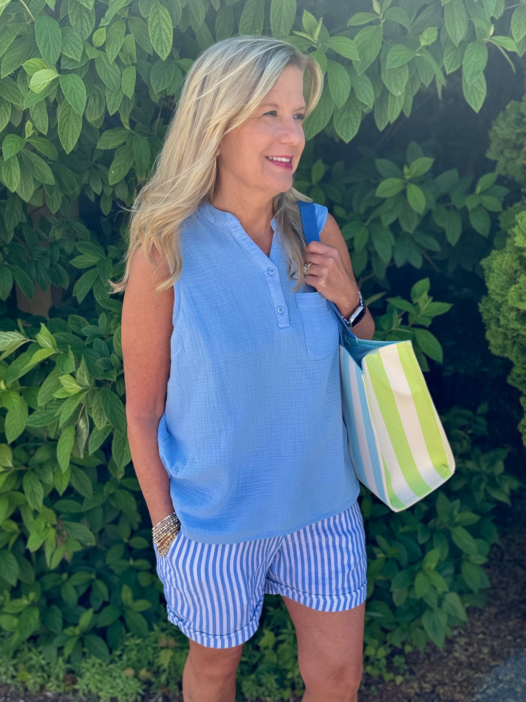 MARINE & WHITE STRIPE GAUZE 5" SHORTS