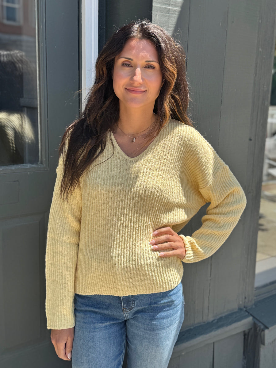 MAGGIE BUTTER DROP SHOULDER V-NECK SWEATER
