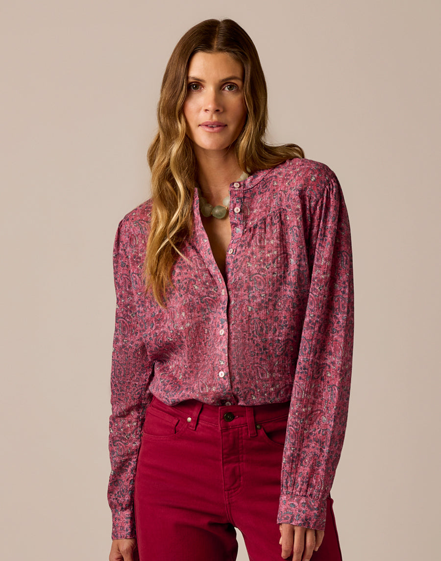 TATUM DEEP ROUGE BANDANA GAUZE TOP
