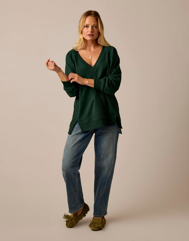 ALENA DARK PINE HEATHER SUPERSOFT KNIT TOP