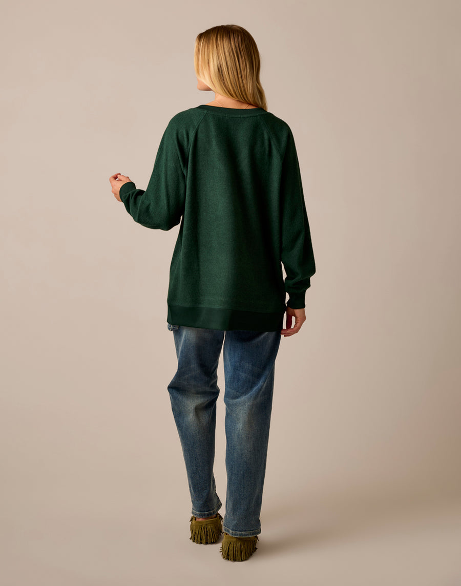 ALENA DARK PINE HEATHER SUPERSOFT KNIT TOP