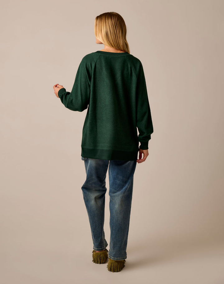 ALENA DARK PINE HEATHER SUPERSOFT KNIT TOP