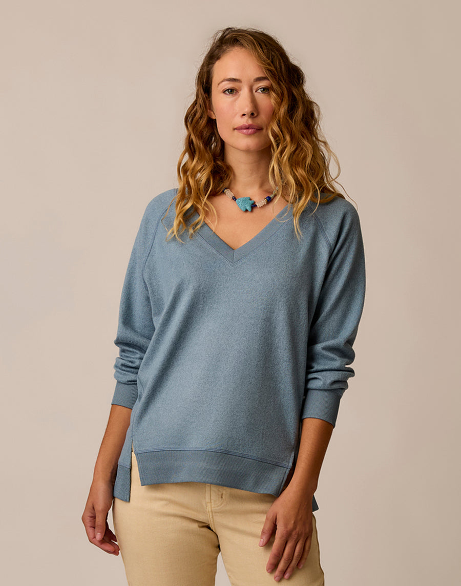 ALENA BLUE MIRAGE HEATHER SUPERSOFT KNIT TOP

