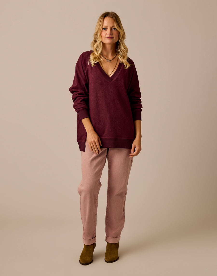 ALENA SANGRIA HEATHER SUPERSOFT KNIT TOP
