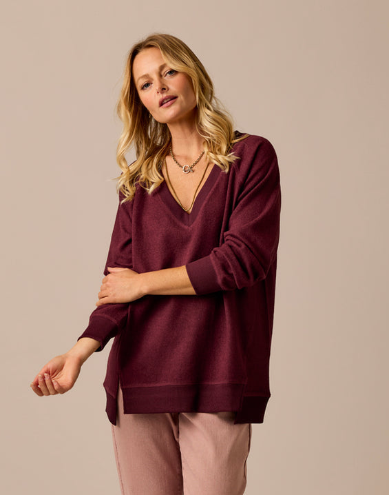 ALENA SANGRIA HEATHER SUPERSOFT KNIT TOP
