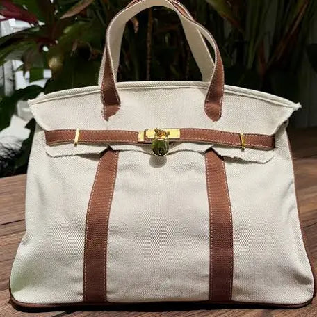 CHOCOLATE & IVORY BOATKIN CANVAS BAG