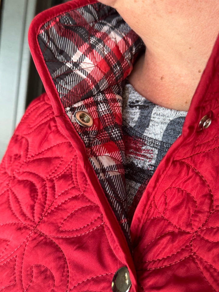 RED PLAID REVERSIBLE QUILTED JACKET