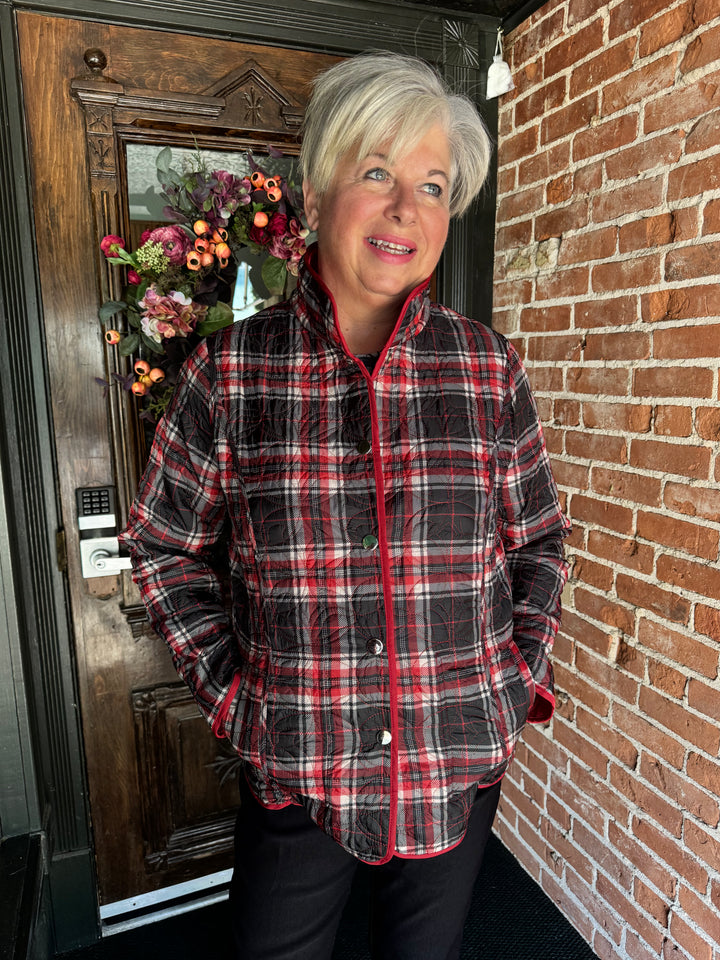 RED PLAID REVERSIBLE QUILTED JACKET