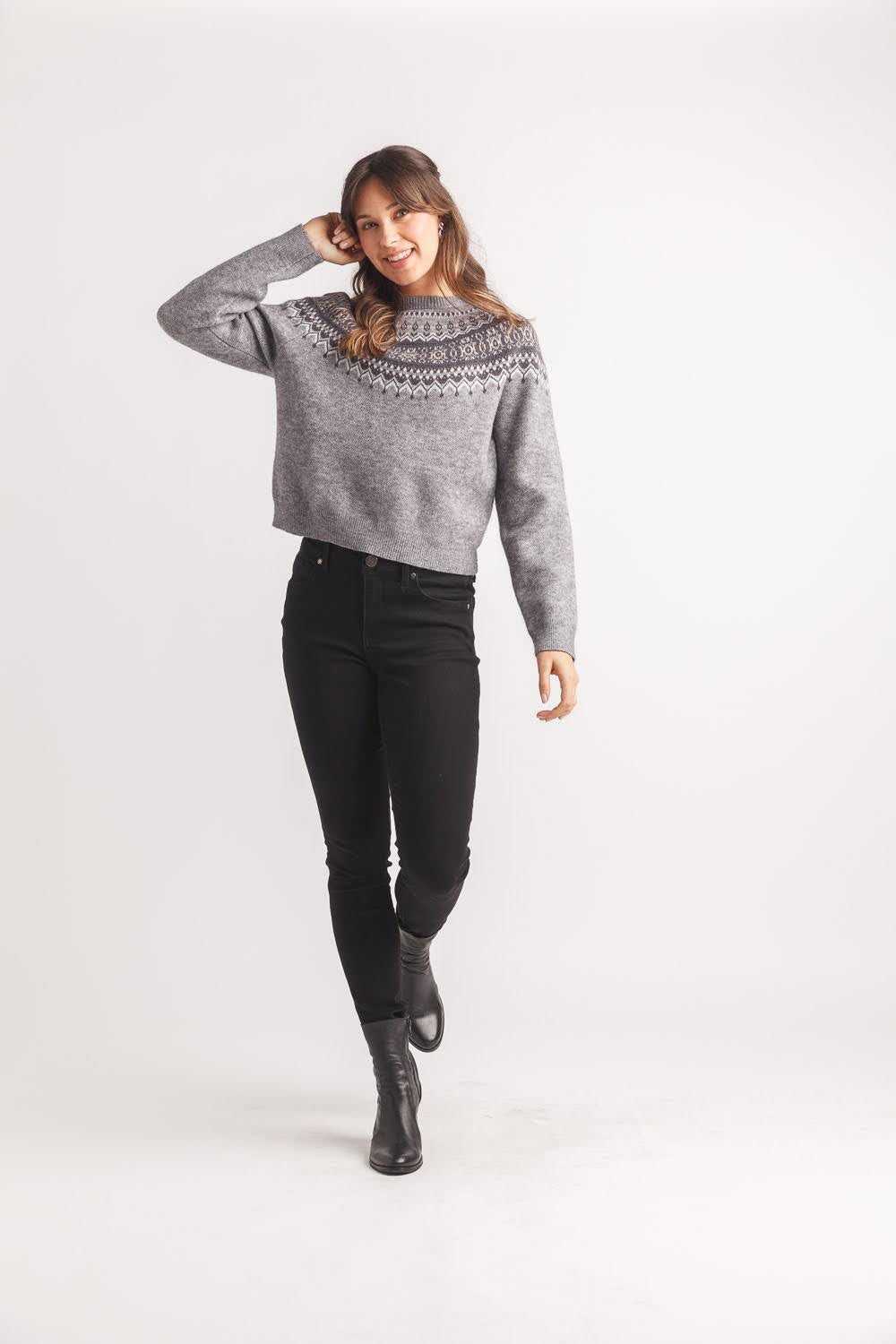 ADLEY CHARCOAL FAIRISLE SWEATER