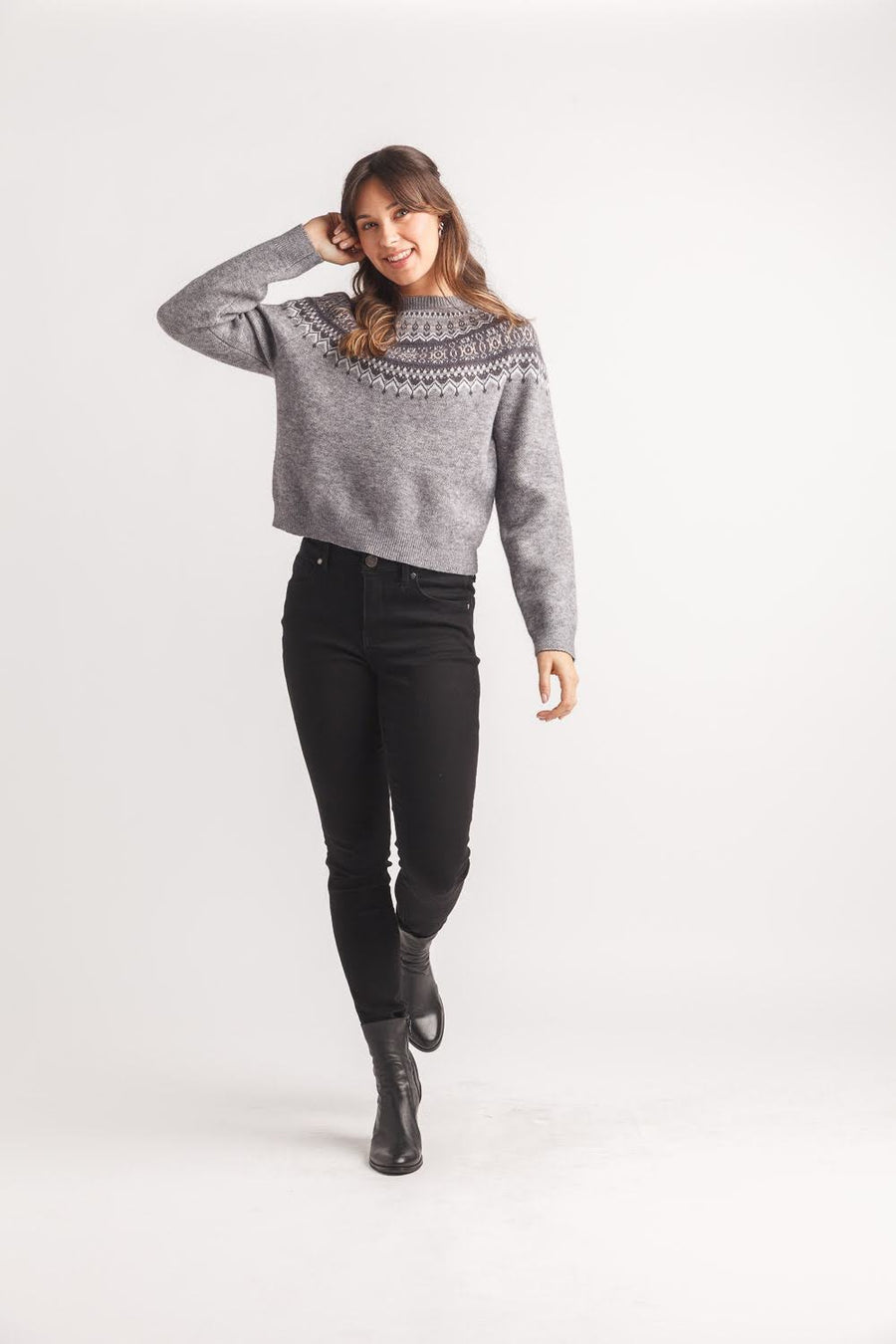 ADLEY CHARCOAL FAIRISLE SWEATER
