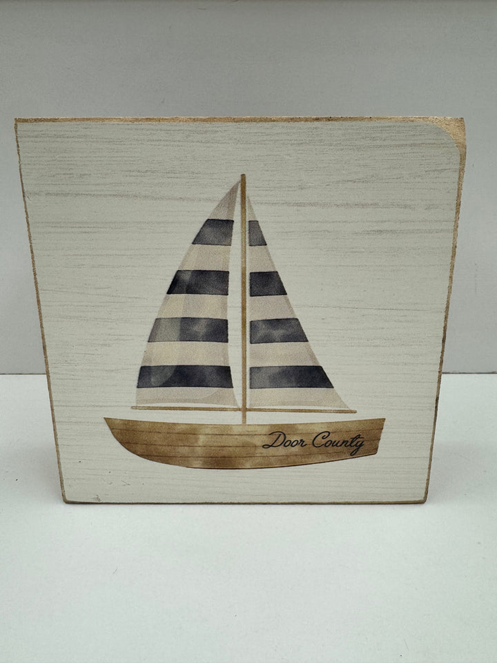 DOOR COUNTY WATERCOLOR SAILBOAT BLOCK SIGN