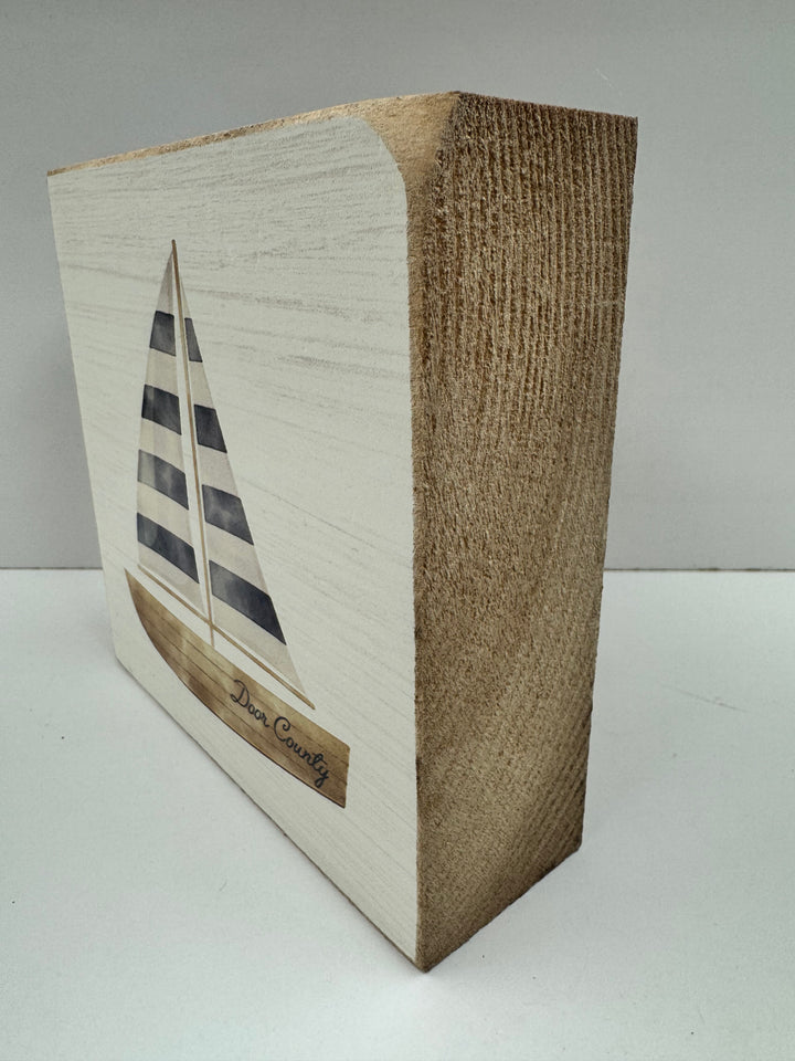 DOOR COUNTY WATERCOLOR SAILBOAT BLOCK SIGN