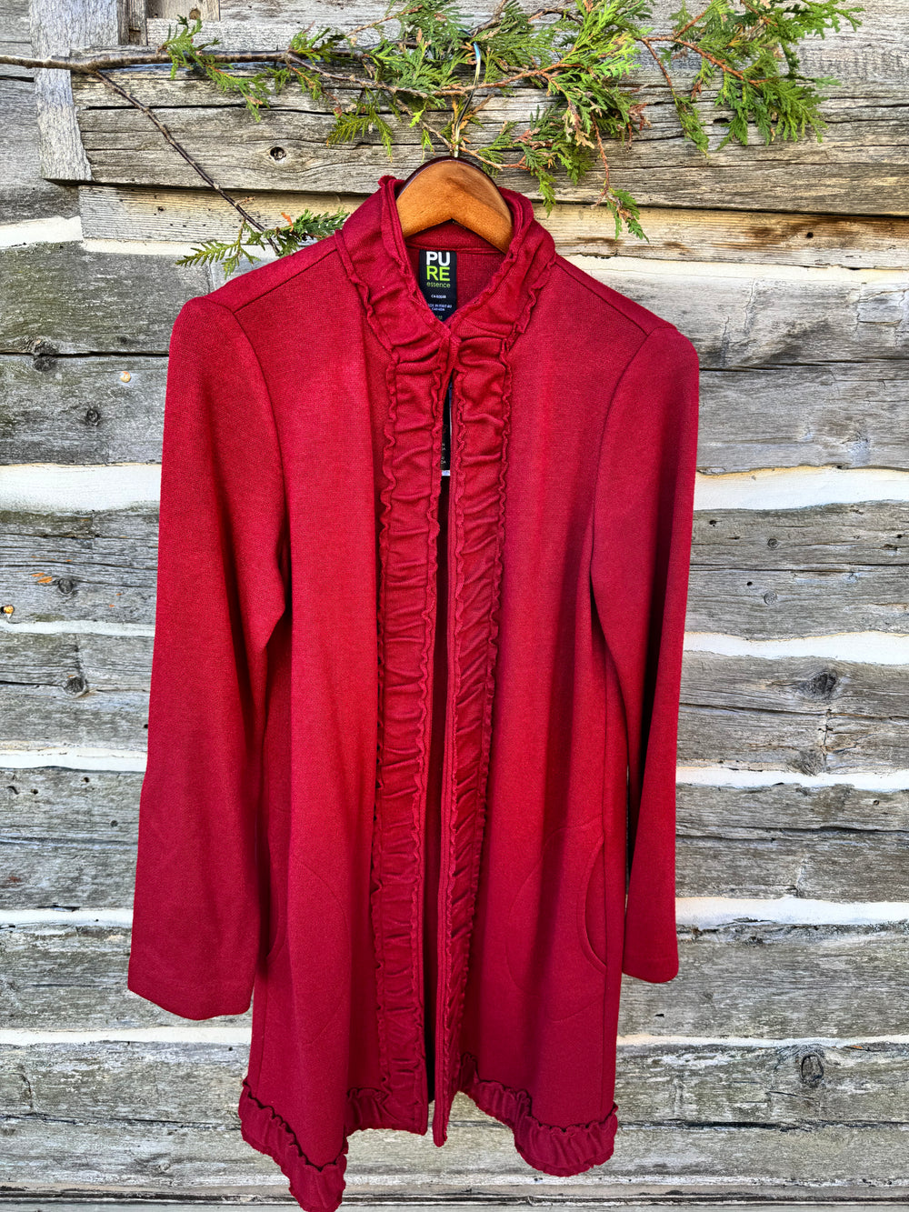 CATHERINE CHERRY RUFFLE EDGE SWEATER COAT
