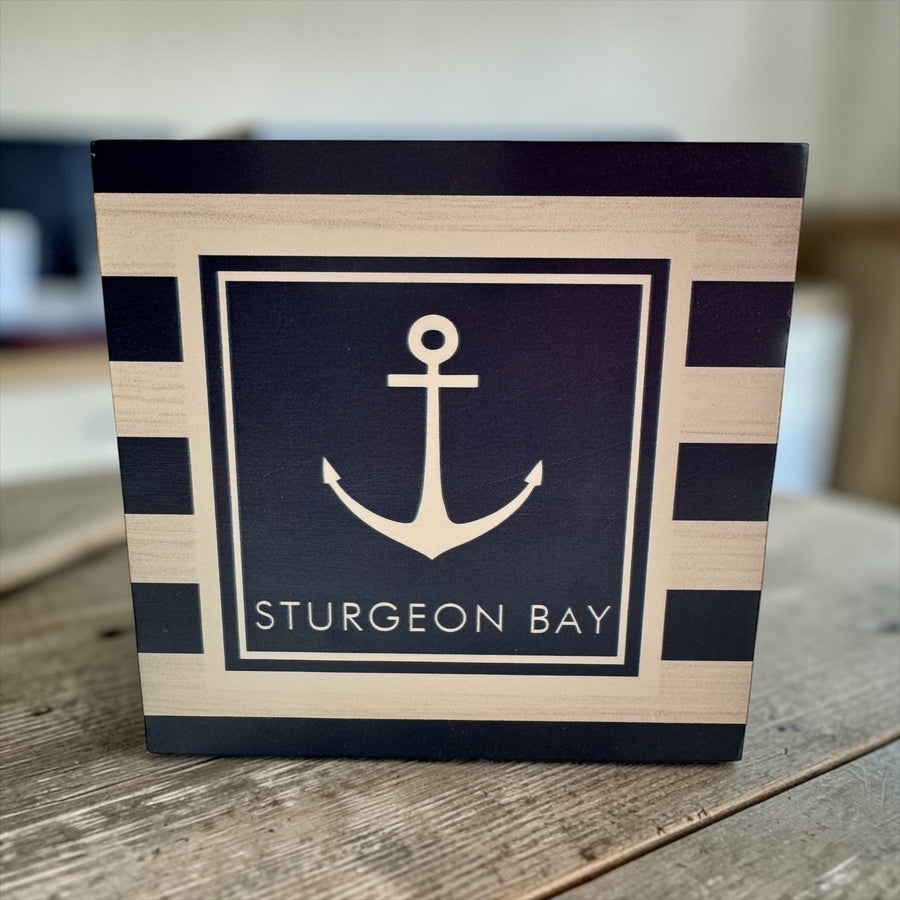 STURGEON BAY ANCHOR STRIPES BLOCK SIGN
