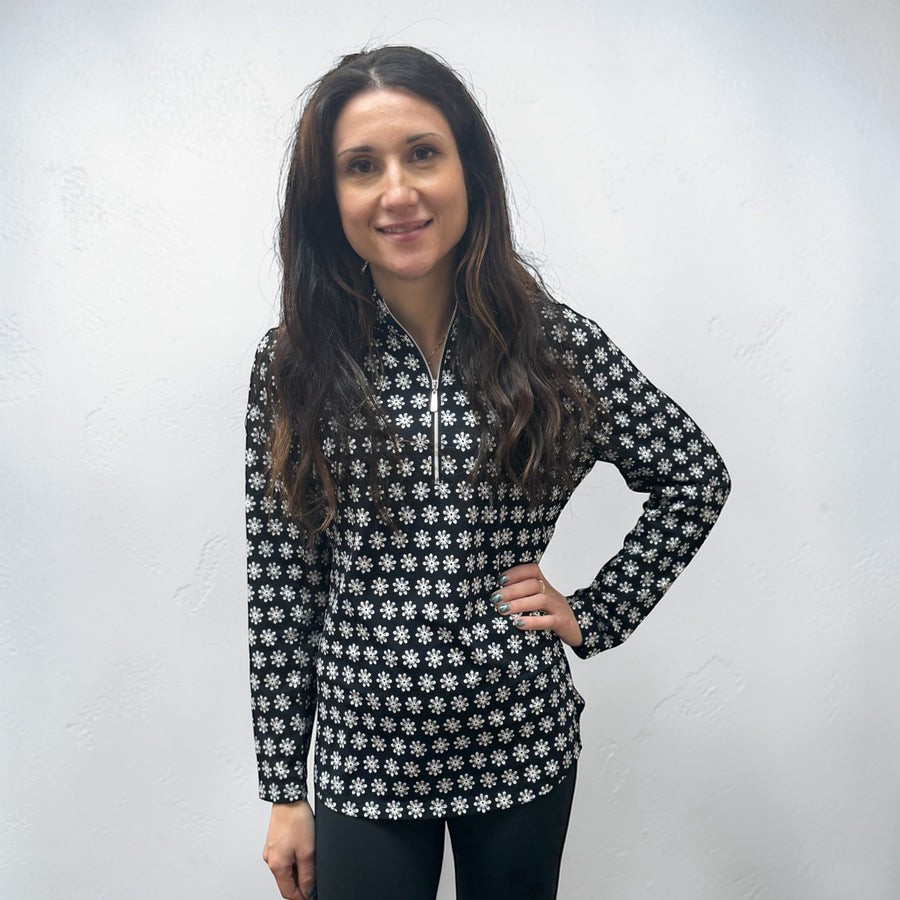 JENNIE BLACK PINWHEEL DAISY PRO ZIP PULLOVER
