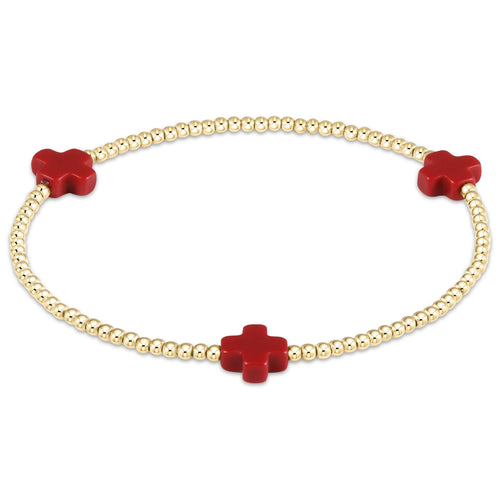 RED SIGNATURE CROSS GOLD PATTERN 2MM BEAD BRACELET