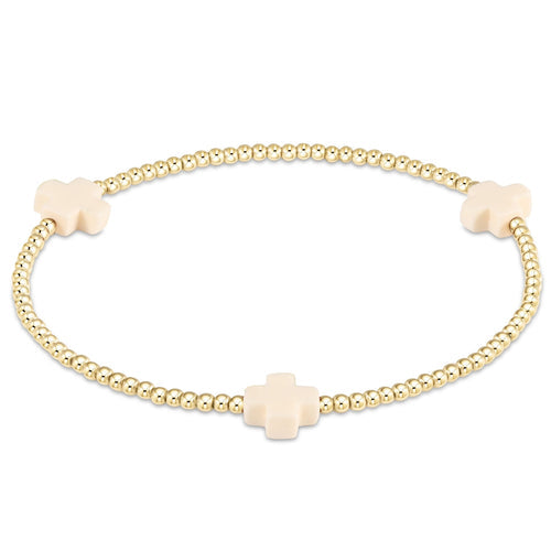 OFF WHITE SIGNATURE CROSS GOLD PATTERN 2MM BEAD BRACELET