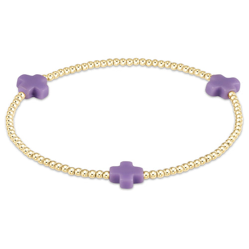 PURPLE SIGNATURE CROSS GOLD PATTERN 2MM BEAD BRACELET