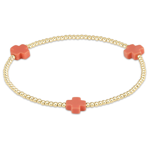 CORAL SIGNATURE CROSS GOLD PATTERN 2MM BEAD BRACELET