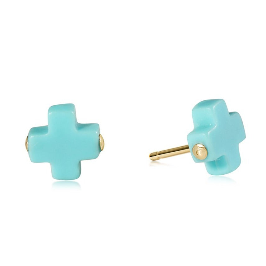 TURQUOISE SIGNATURE CROSS STUD EARRINGS
