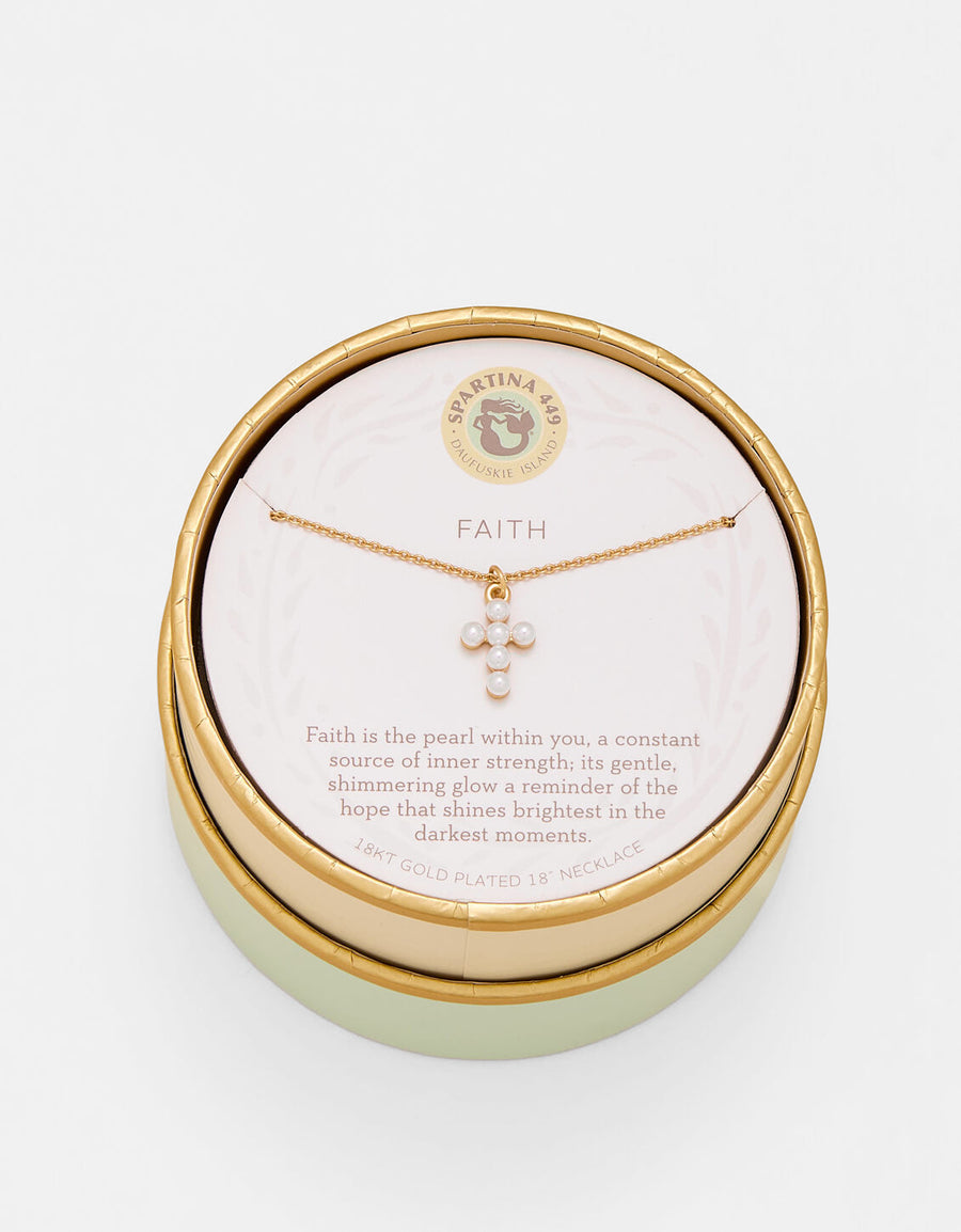 GOLD SEA LA VIE FAITH PEARL CROSS NECKLACE
