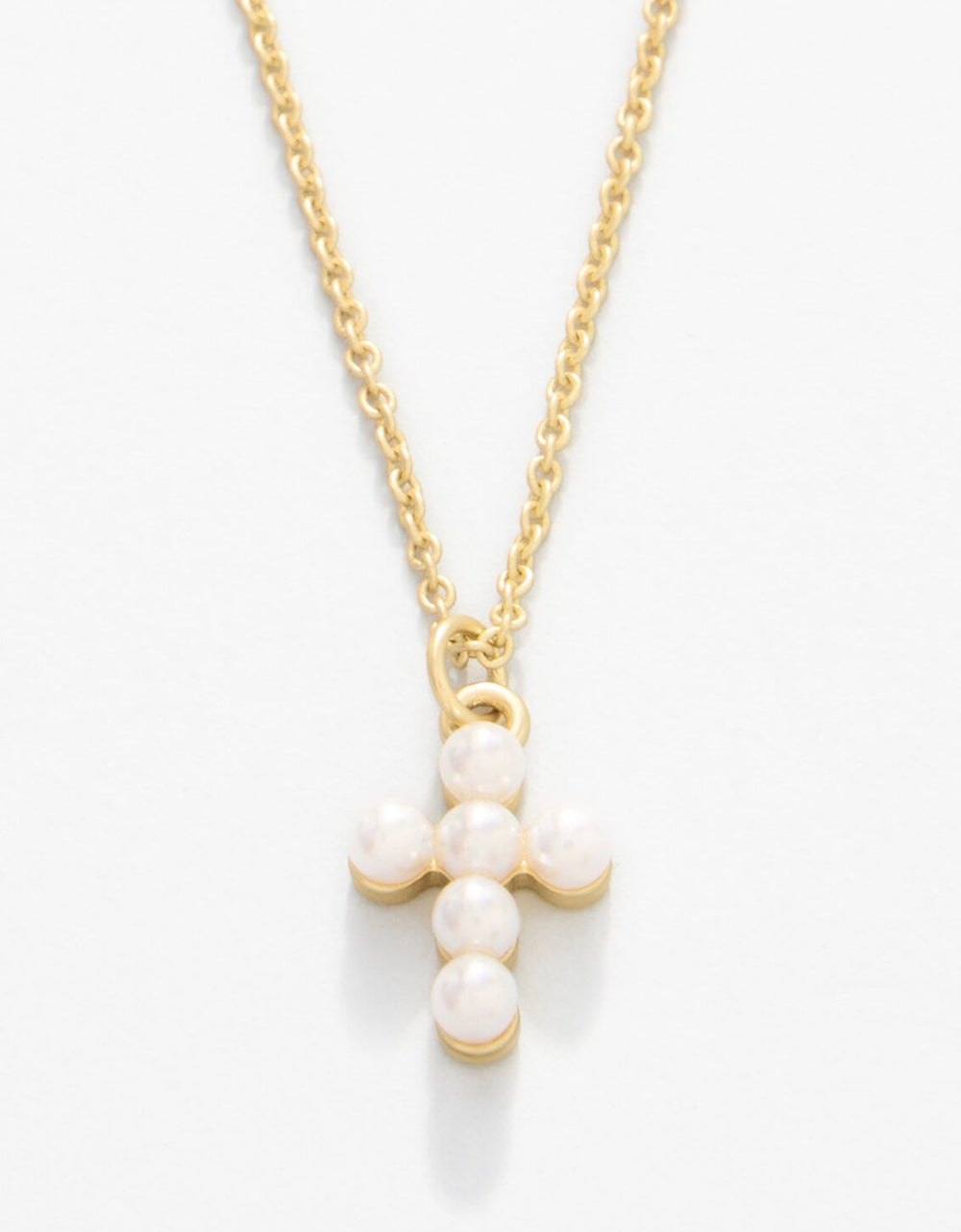 GOLD SEA LA VIE FAITH PEARL CROSS NECKLACE
