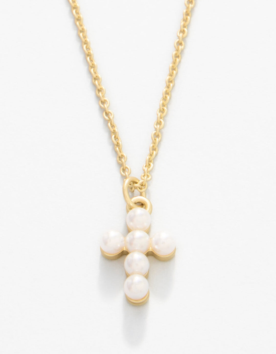 GOLD SEA LA VIE FAITH PEARL CROSS NECKLACE