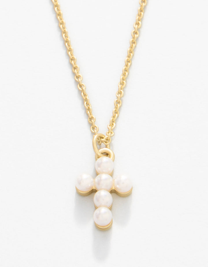 GOLD SEA LA VIE FAITH PEARL CROSS NECKLACE