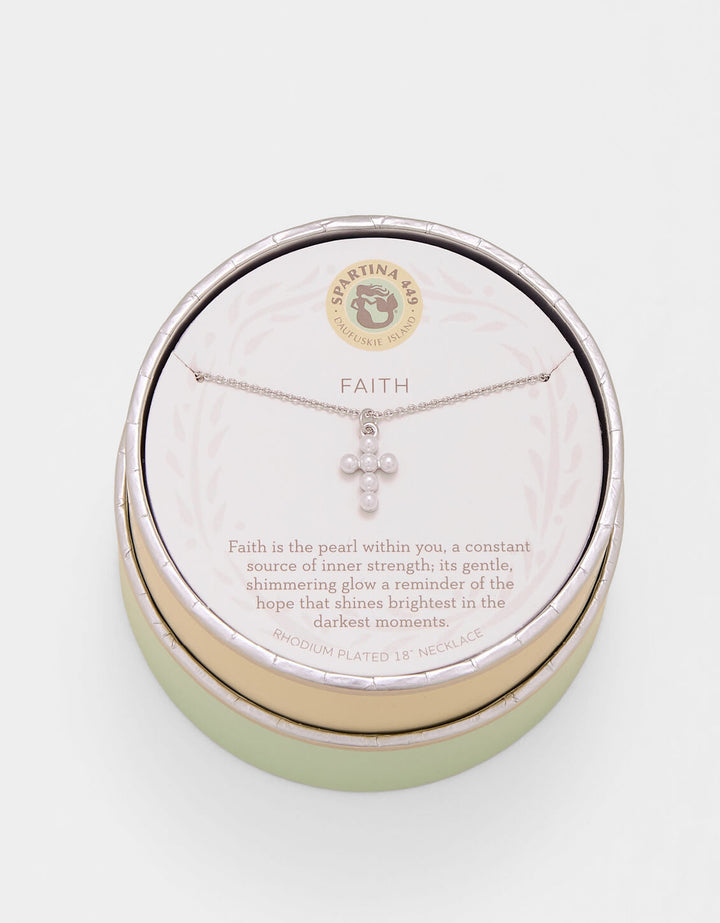 SILVER SEA LA VIE FAITH PEARL CROSS NECKLACE