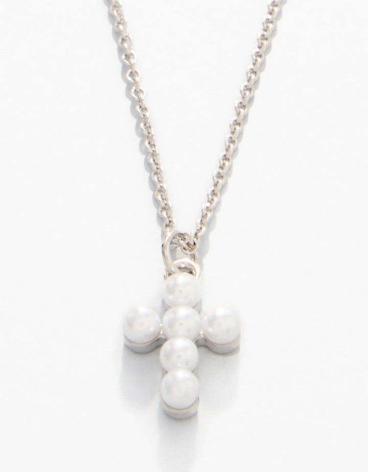 SILVER SEA LA VIE FAITH PEARL CROSS NECKLACE