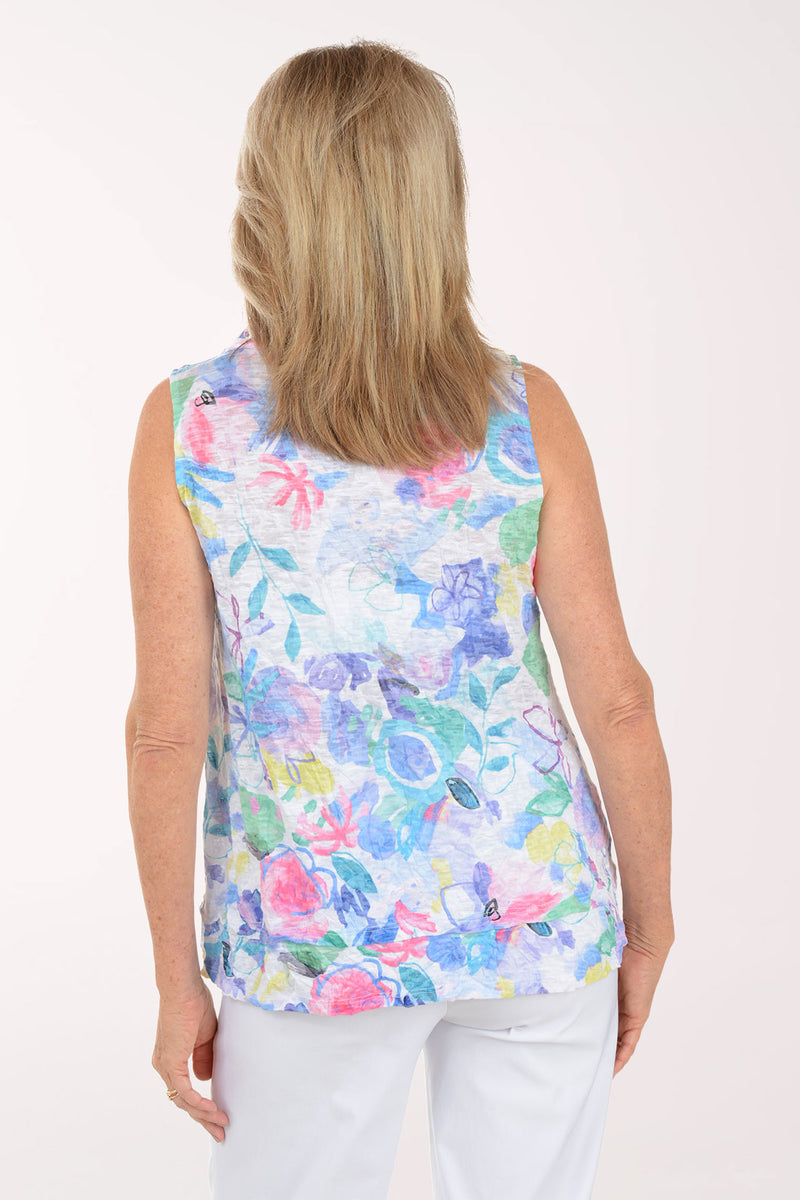 CAMELIA SLEEVELESS FLORAL COWL TUNIC TOP