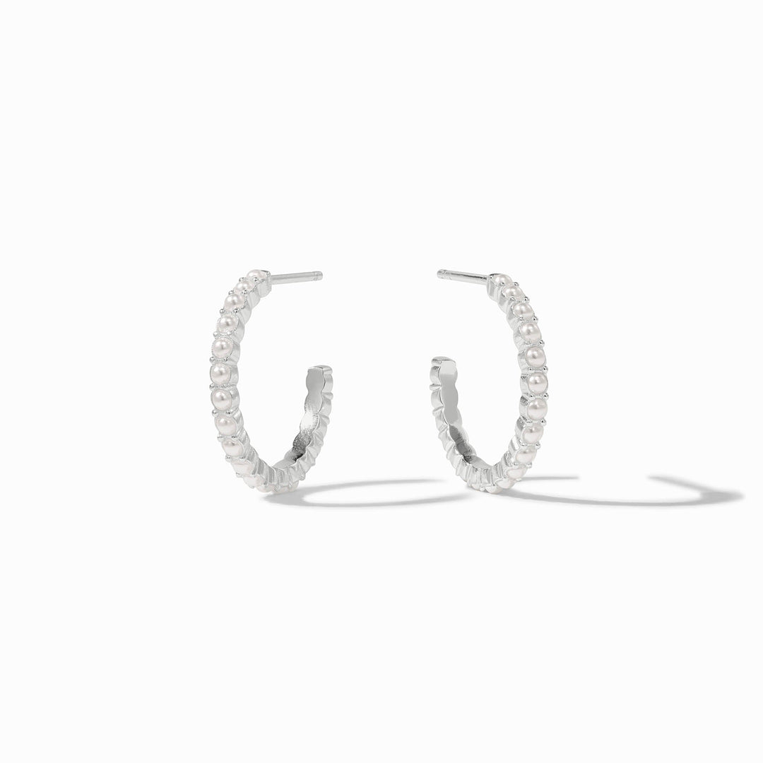 JULIET MEDIUM SILVER & PEARL HOOP EARRINGS