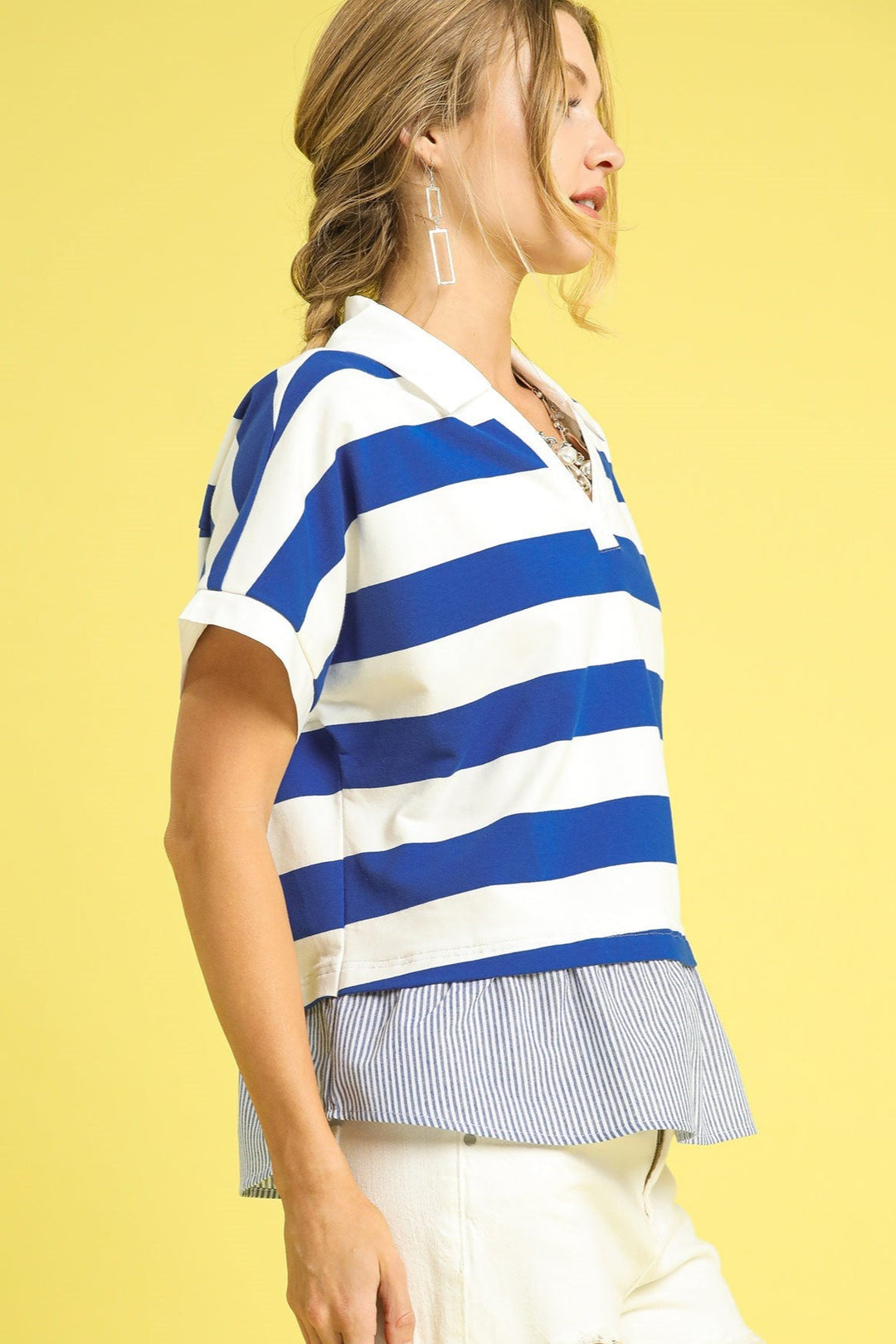 CHIC ROYAL CONTRAST STRIPE COLLARD TOP