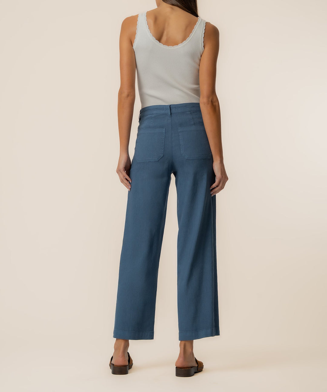 TOPAZ COASTAL BLUE HIGH RISE WIDE LEG PANT W/PORKCHOP POCKETS