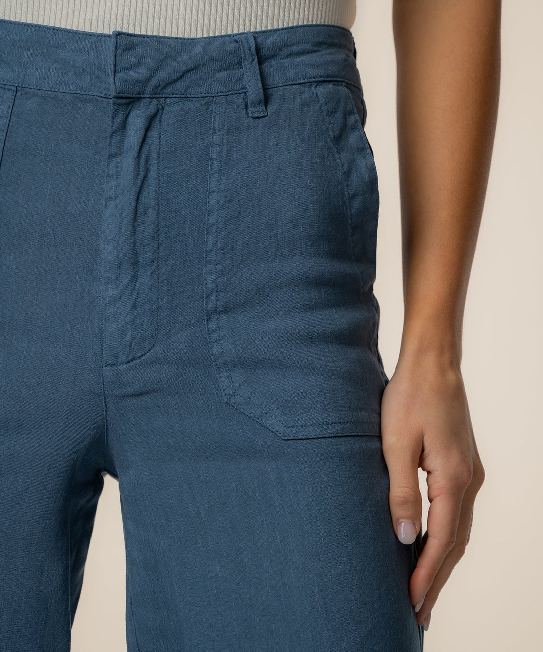 TOPAZ COASTAL BLUE HIGH RISE WIDE LEG PANT W/PORKCHOP POCKETS