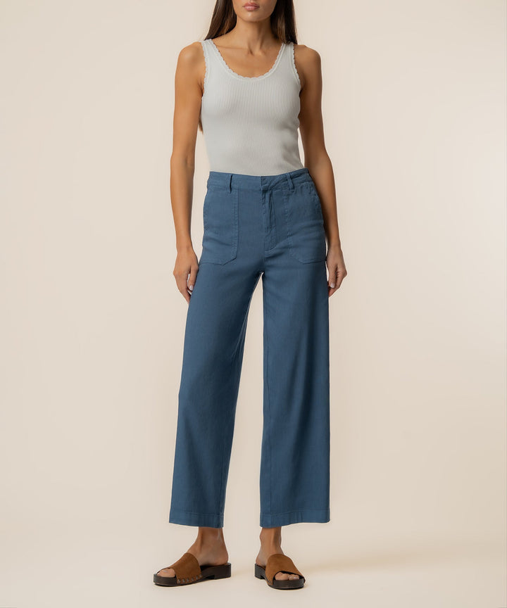 TOPAZ COASTAL BLUE HIGH RISE WIDE LEG PANT W/PORKCHOP POCKETS
