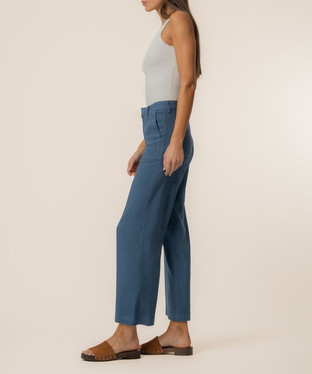TOPAZ COASTAL BLUE HIGH RISE WIDE LEG PANT W/PORKCHOP POCKETS