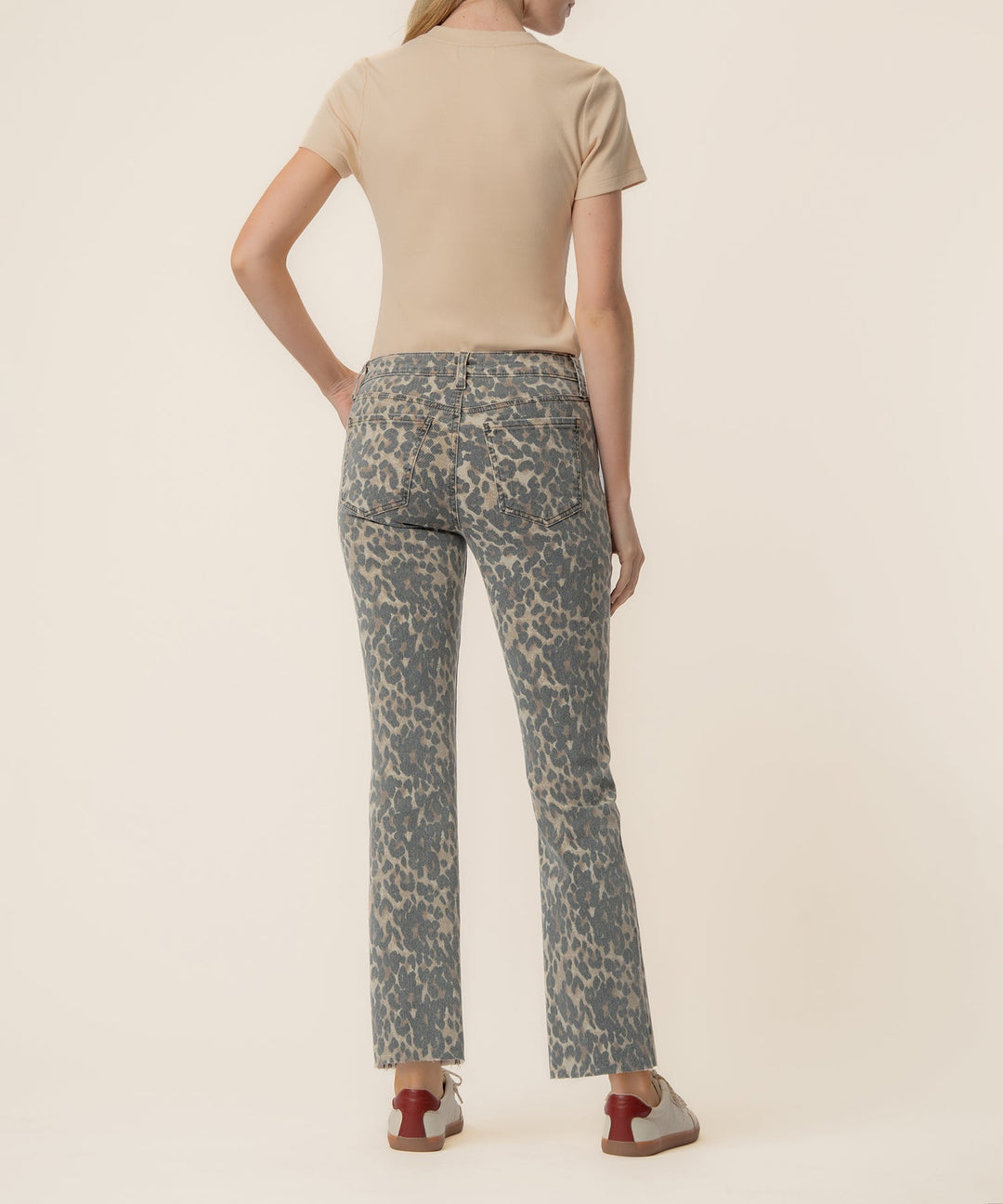 KELSEY LEOPARD PRINT HIGH RISE FLARE WITH RAW HEM JEANS