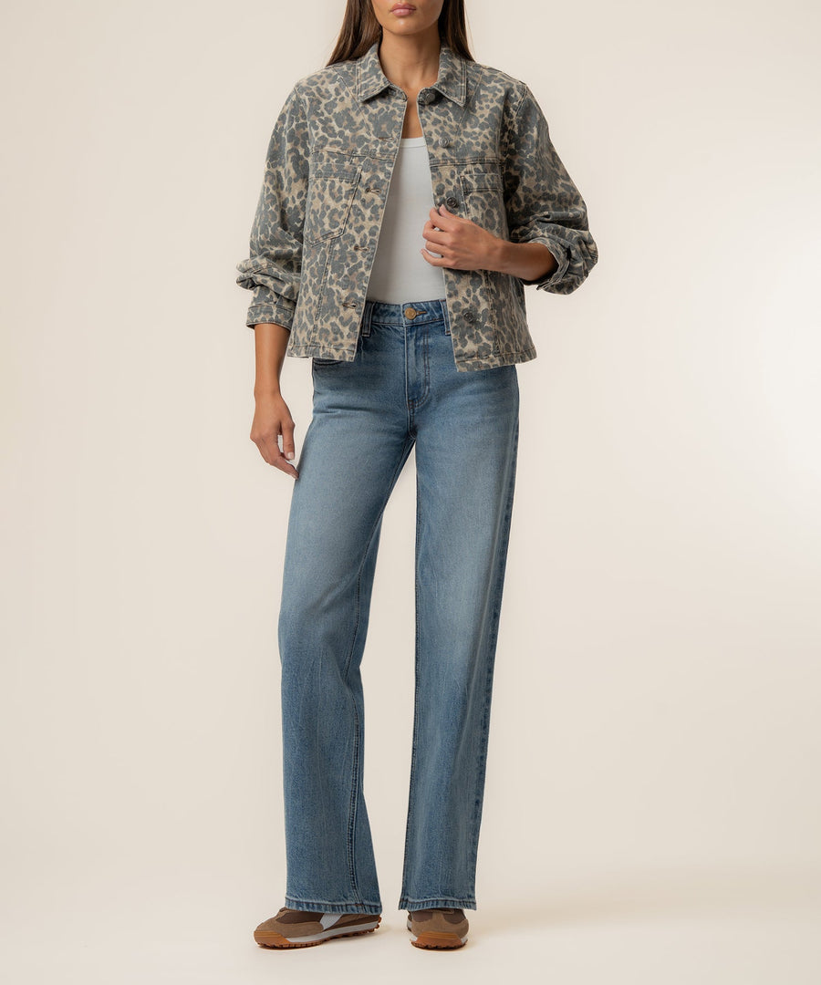 BAILEY LEOPARD DENIM BUTTON FRONT JACKET

