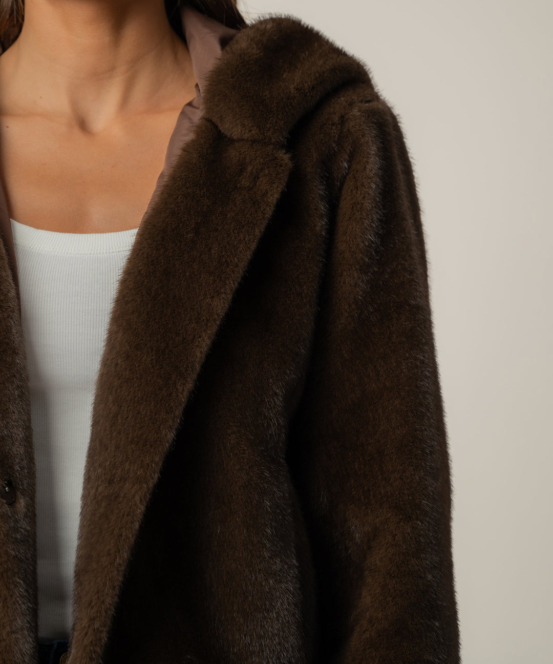 SASKIA CHOCOLATE FAUX FUR JACKET