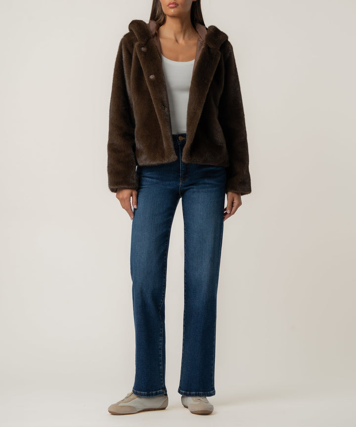 SASKIA CHOCOLATE FAUX FUR JACKET