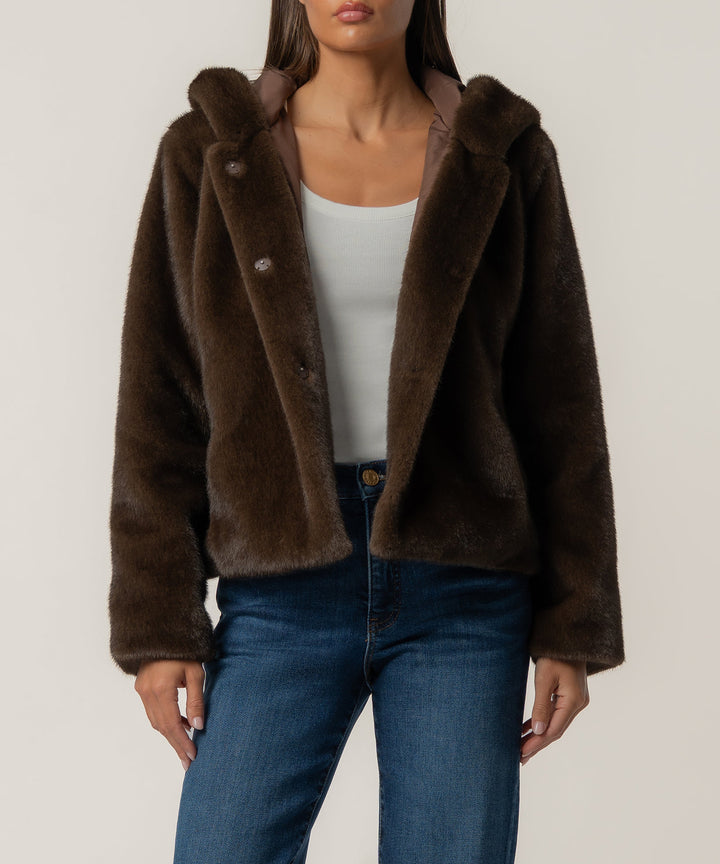 SASKIA CHOCOLATE FAUX FUR JACKET