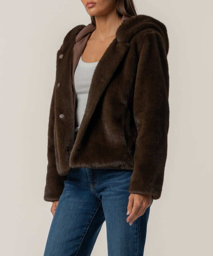 SASKIA CHOCOLATE FAUX FUR JACKET