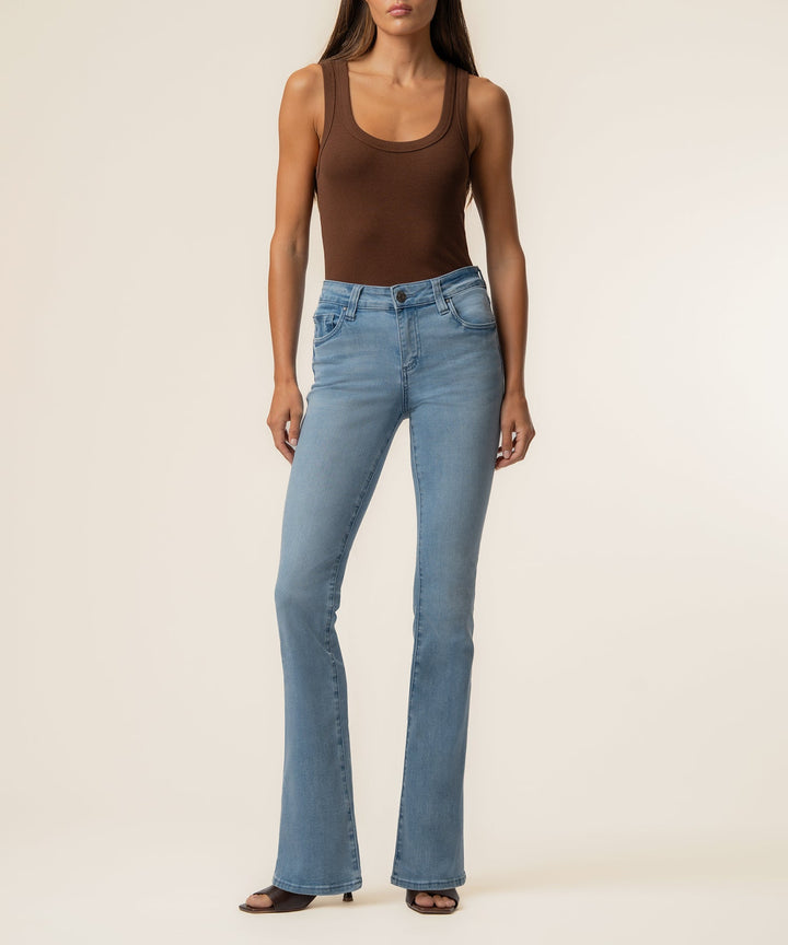 NATALIE LIVELY WASH MID RISE FLARE LEG JEANS