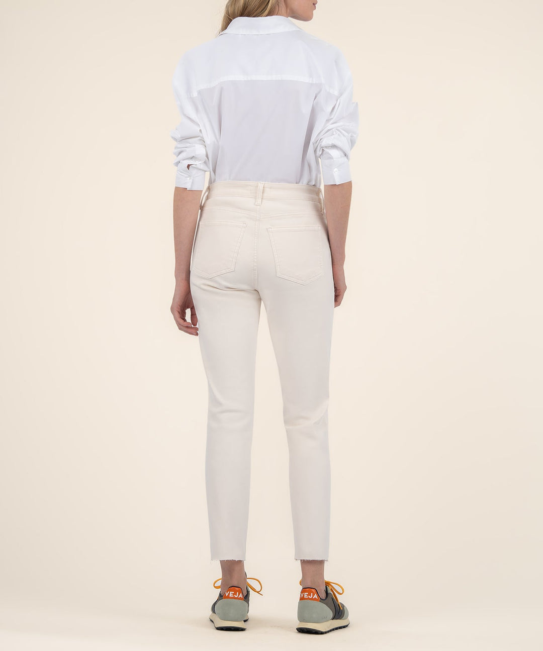 REESE ECRU HIGH RISE STRAIGHT ANKLE JEAN W/ RAW HEM