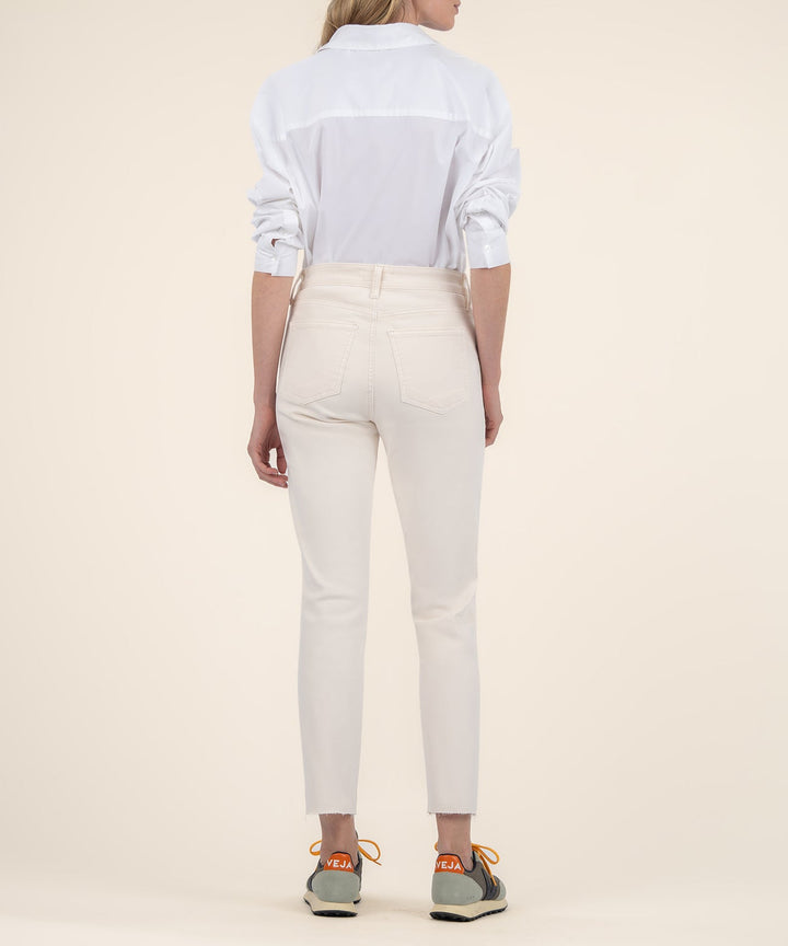 REESE ECRU HIGH RISE STRAIGHT ANKLE JEAN W/ RAW HEM